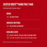 Scotch-Brite Ultra Fine Grade 7448 Hand Pad, Pack of 3, 6 in x 9 in Hand Pads, Nonwoven Silicon Carbide, Surface Preparation, Scuffing, and Cleaning, Gray